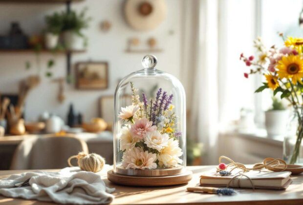 Cloche de fleurs séchées : décoration naturelle et durable